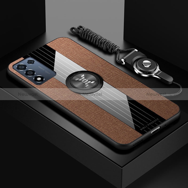 Ultra-thin Silicone Gel Soft Case Cover with Magnetic Finger Ring Stand X03L for Realme 9 SE 5G Brown