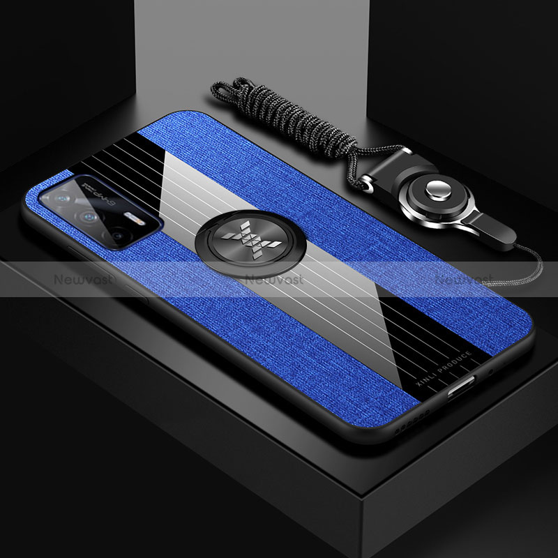 Ultra-thin Silicone Gel Soft Case Cover with Magnetic Finger Ring Stand X03L for Realme GT 5G Blue