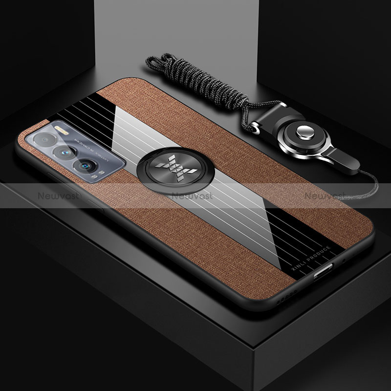 Ultra-thin Silicone Gel Soft Case Cover with Magnetic Finger Ring Stand X03L for Realme GT Master Explorer 5G Brown