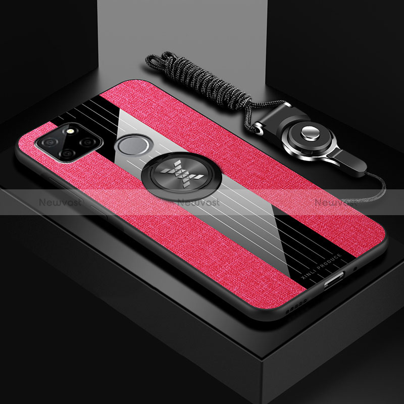 Ultra-thin Silicone Gel Soft Case Cover with Magnetic Finger Ring Stand X03L for Realme Narzo 50A Red