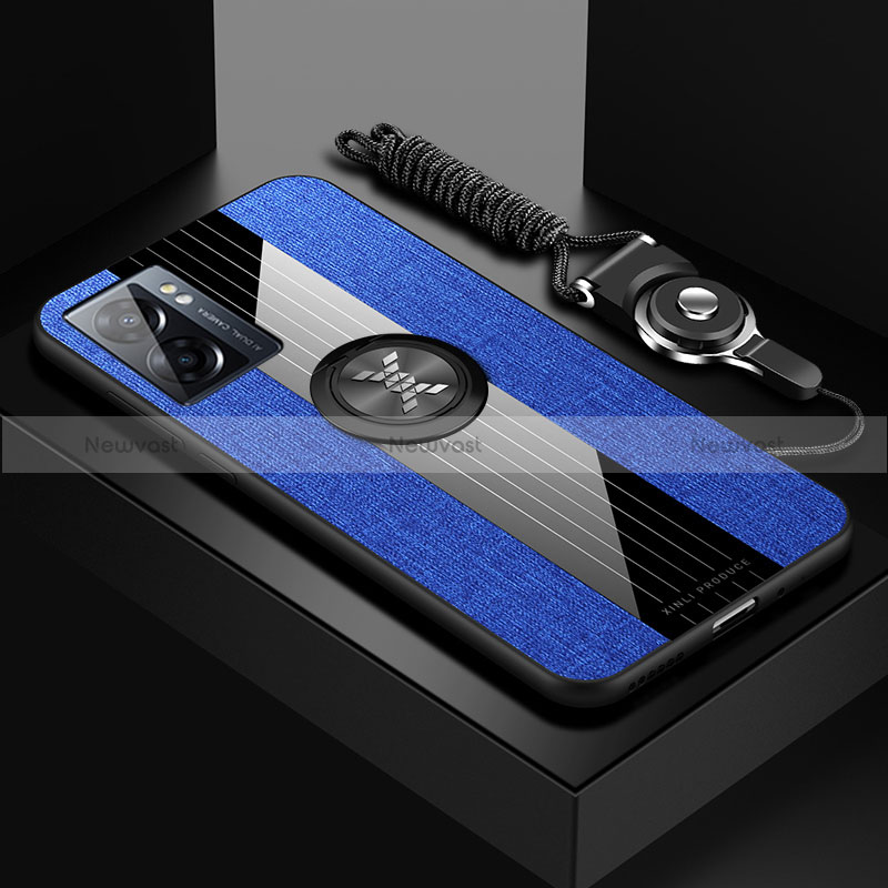 Ultra-thin Silicone Gel Soft Case Cover with Magnetic Finger Ring Stand X03L for Realme Q5i 5G Blue