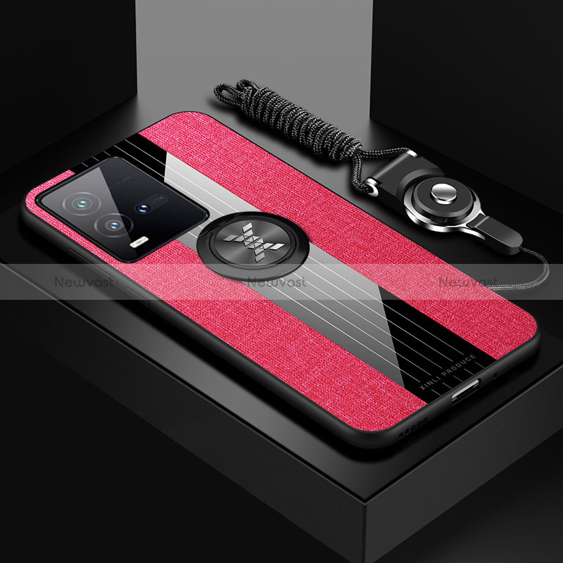 Ultra-thin Silicone Gel Soft Case Cover with Magnetic Finger Ring Stand X03L for Vivo iQOO 9T 5G Red