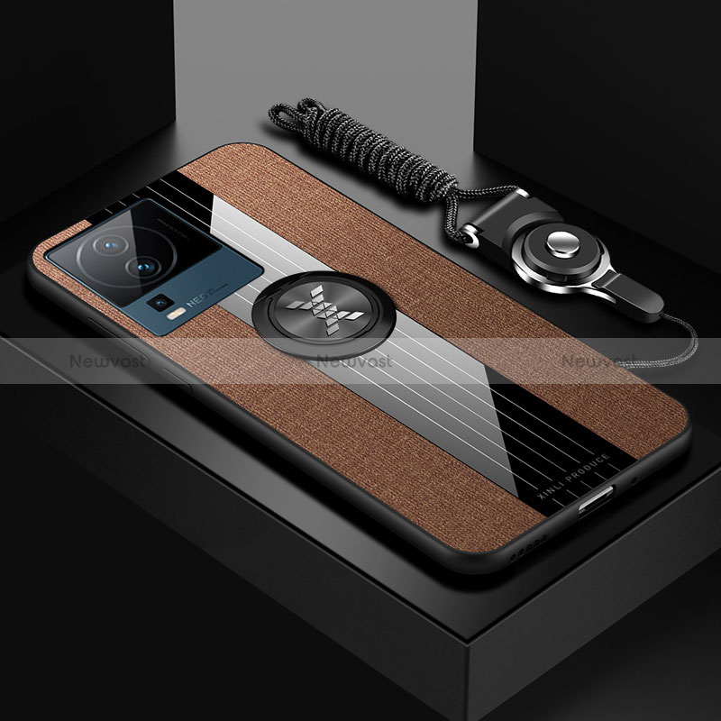 Ultra-thin Silicone Gel Soft Case Cover with Magnetic Finger Ring Stand X03L for Vivo iQOO Neo7 SE Brown