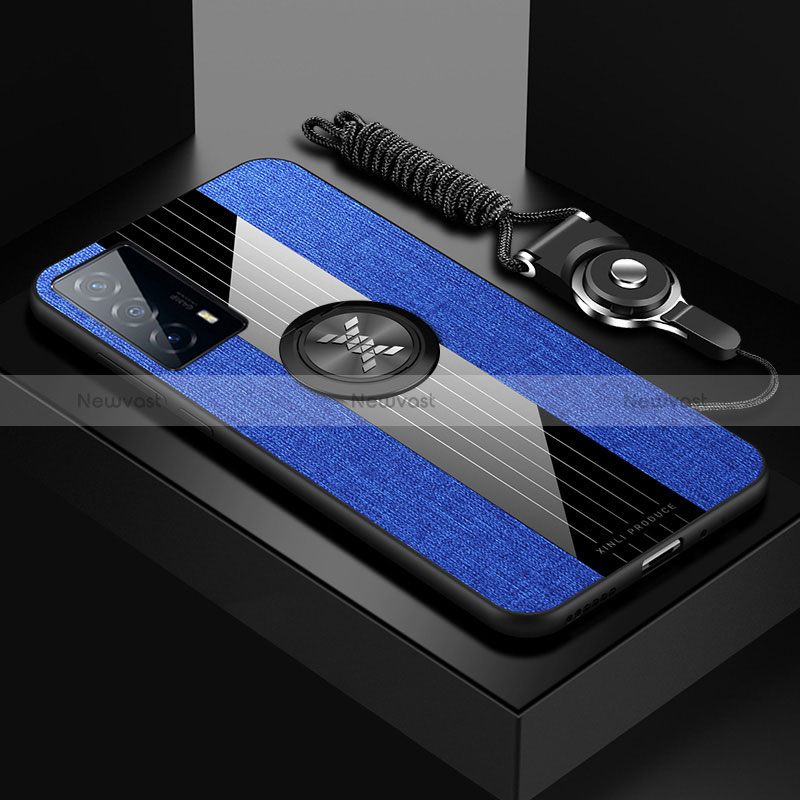 Ultra-thin Silicone Gel Soft Case Cover with Magnetic Finger Ring Stand X03L for Vivo iQOO Z5 5G Blue