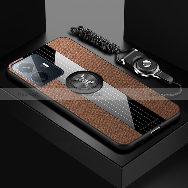 Ultra-thin Silicone Gel Soft Case Cover with Magnetic Finger Ring Stand X03L for Vivo iQOO Z6 Lite 5G Brown