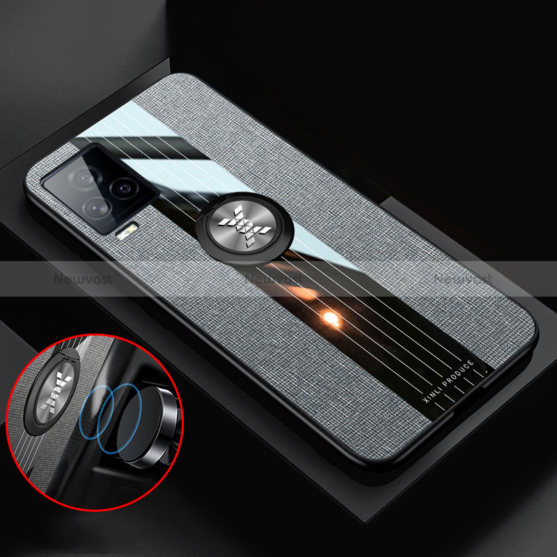 Ultra-thin Silicone Gel Soft Case Cover with Magnetic Finger Ring Stand X03L for Vivo V21 5G