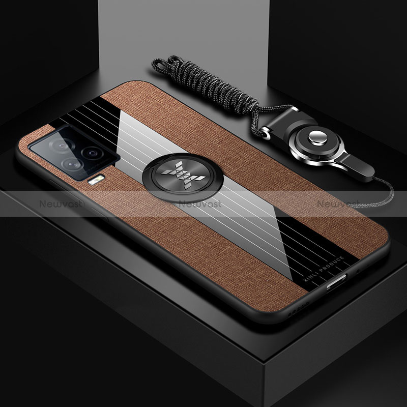 Ultra-thin Silicone Gel Soft Case Cover with Magnetic Finger Ring Stand X03L for Vivo V21 5G Brown