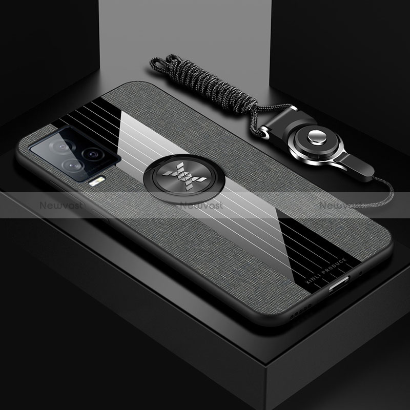 Ultra-thin Silicone Gel Soft Case Cover with Magnetic Finger Ring Stand X03L for Vivo V21 5G Gray