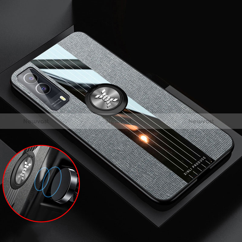 Ultra-thin Silicone Gel Soft Case Cover with Magnetic Finger Ring Stand X03L for Vivo V21e 5G