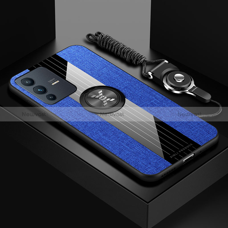 Ultra-thin Silicone Gel Soft Case Cover with Magnetic Finger Ring Stand X03L for Vivo V23 5G