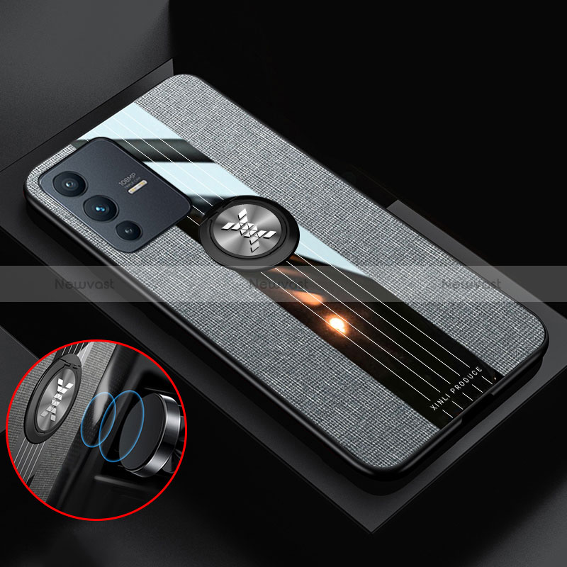 Ultra-thin Silicone Gel Soft Case Cover with Magnetic Finger Ring Stand X03L for Vivo V23 5G