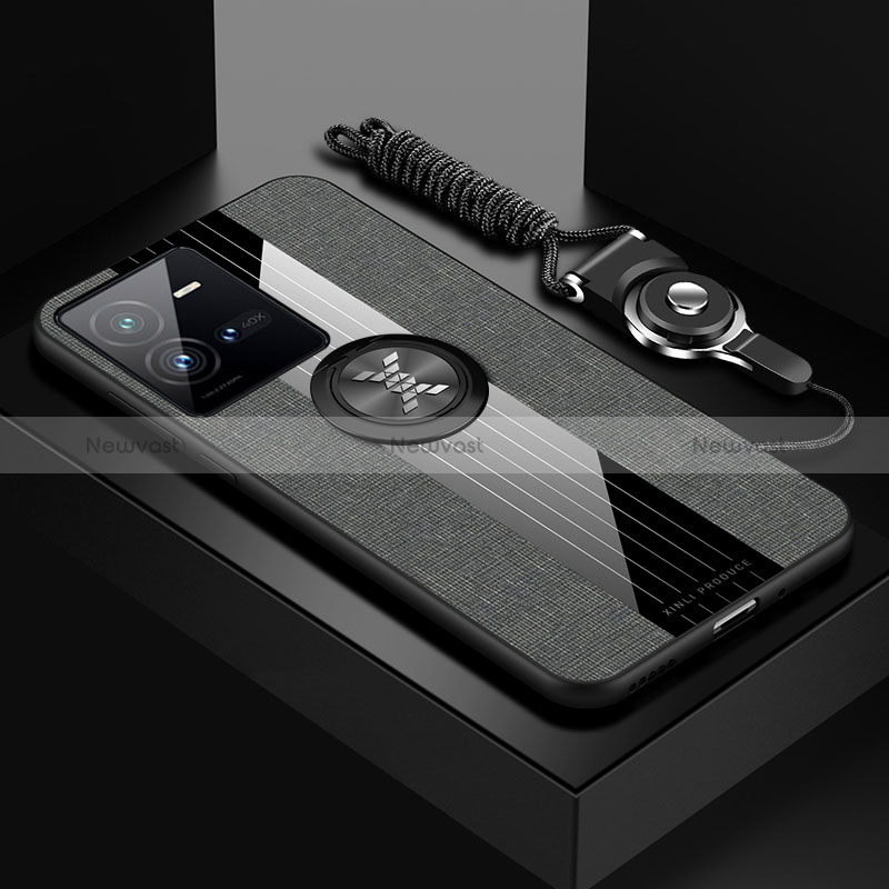 Ultra-thin Silicone Gel Soft Case Cover with Magnetic Finger Ring Stand X03L for Vivo V25 5G Gray