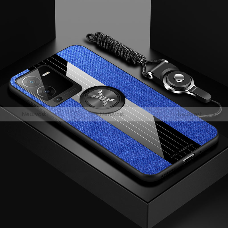 Ultra-thin Silicone Gel Soft Case Cover with Magnetic Finger Ring Stand X03L for Vivo V25 Pro 5G