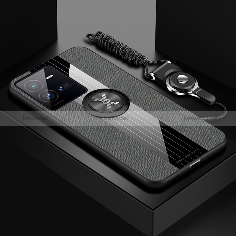 Ultra-thin Silicone Gel Soft Case Cover with Magnetic Finger Ring Stand X03L for Vivo V25e Gray