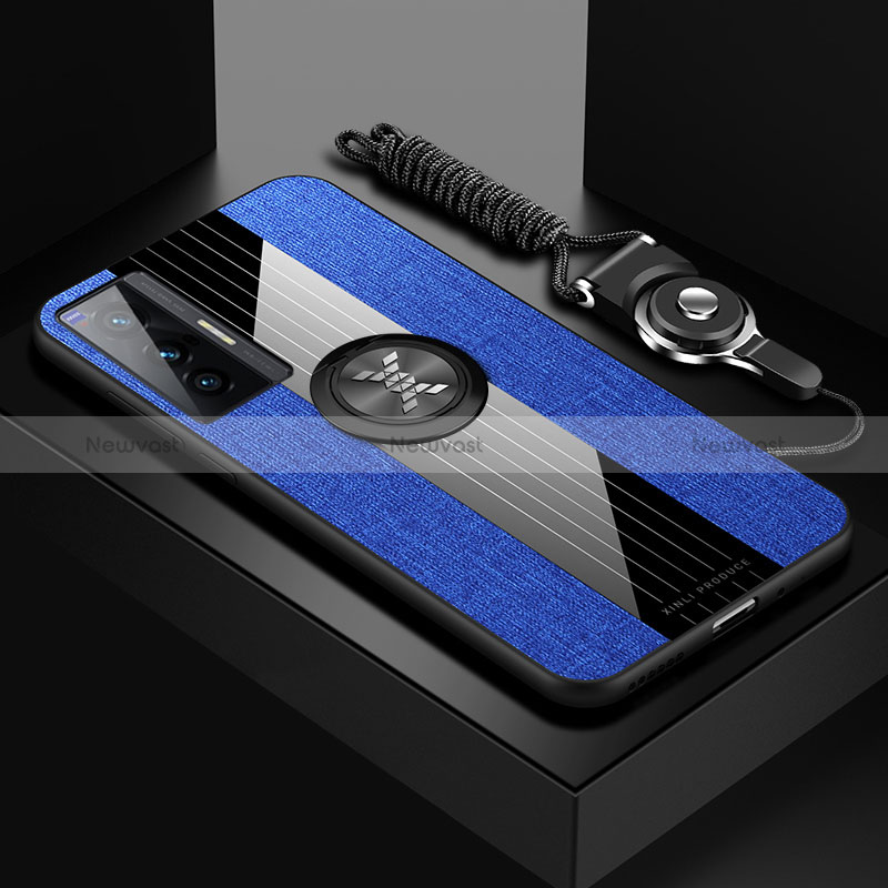 Ultra-thin Silicone Gel Soft Case Cover with Magnetic Finger Ring Stand X03L for Vivo X70 5G Blue