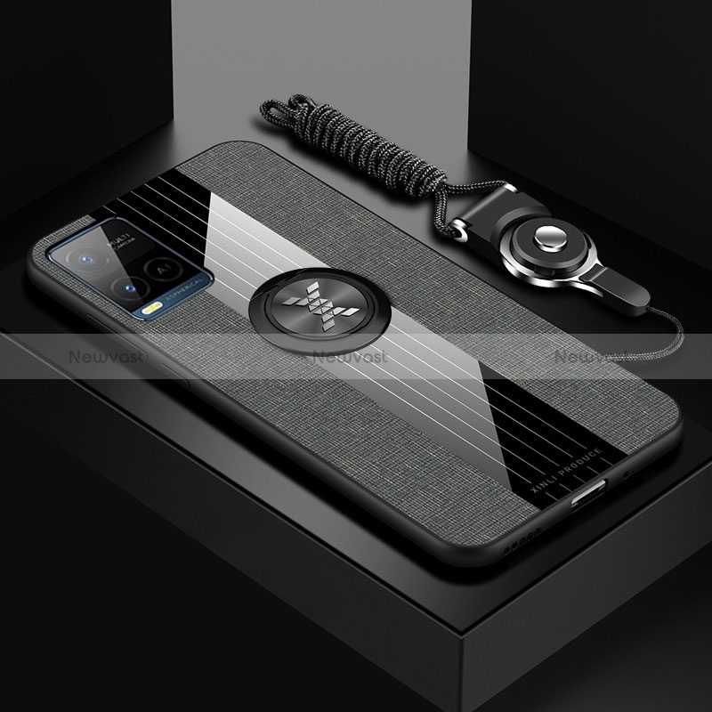 Ultra-thin Silicone Gel Soft Case Cover with Magnetic Finger Ring Stand X03L for Vivo Y21