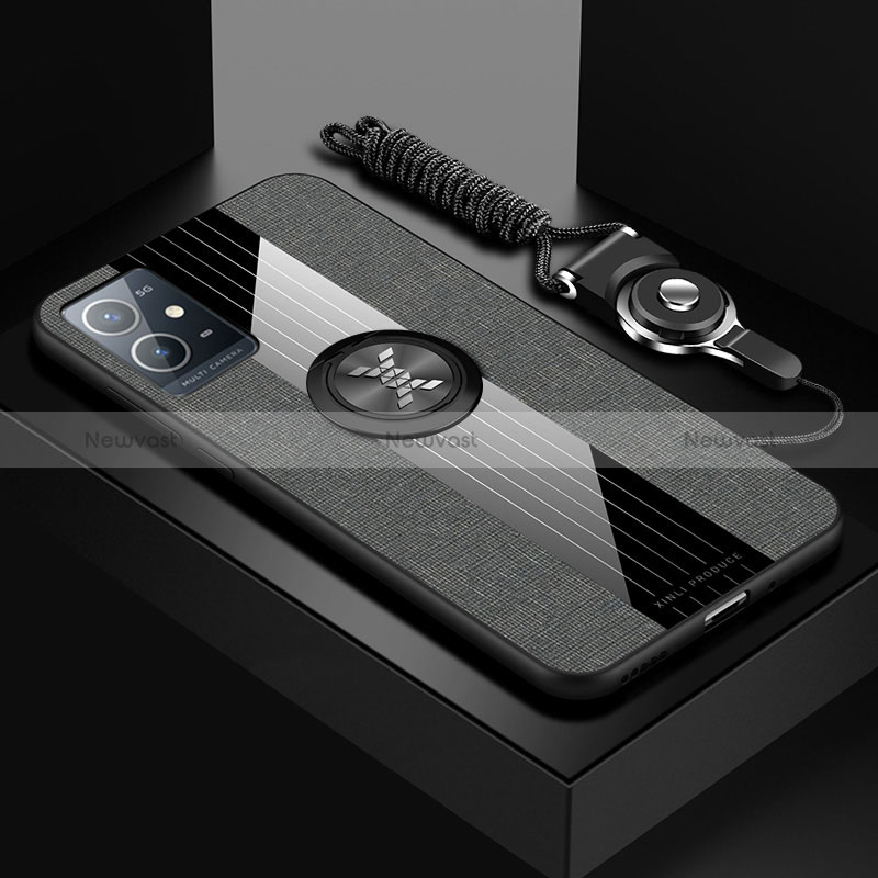 Ultra-thin Silicone Gel Soft Case Cover with Magnetic Finger Ring Stand X03L for Vivo Y30 5G Gray