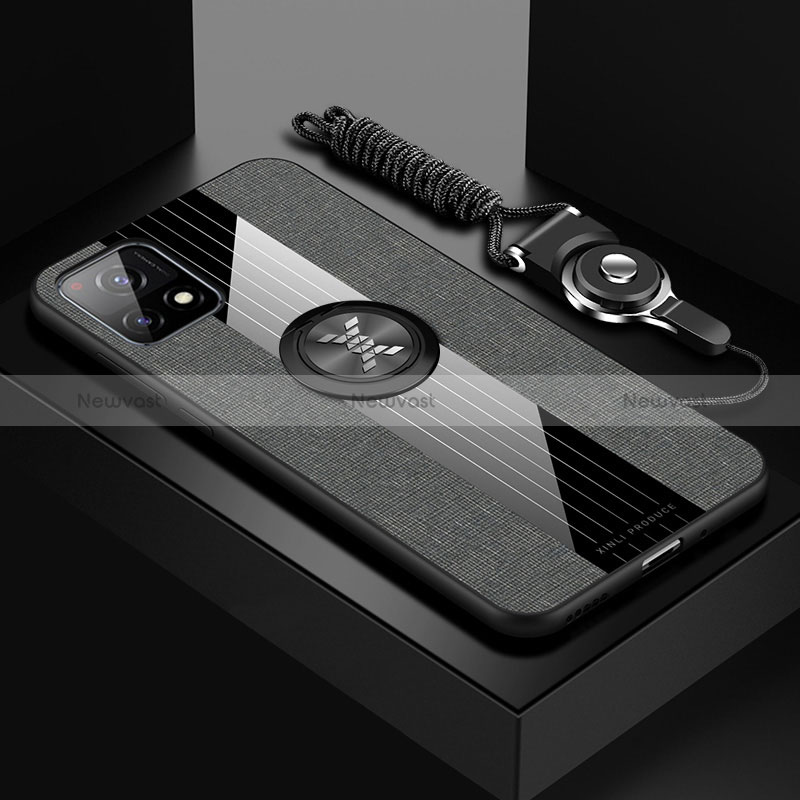 Ultra-thin Silicone Gel Soft Case Cover with Magnetic Finger Ring Stand X03L for Vivo Y31s 5G