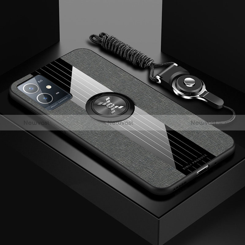 Ultra-thin Silicone Gel Soft Case Cover with Magnetic Finger Ring Stand X03L for Vivo Y33e 5G Gray