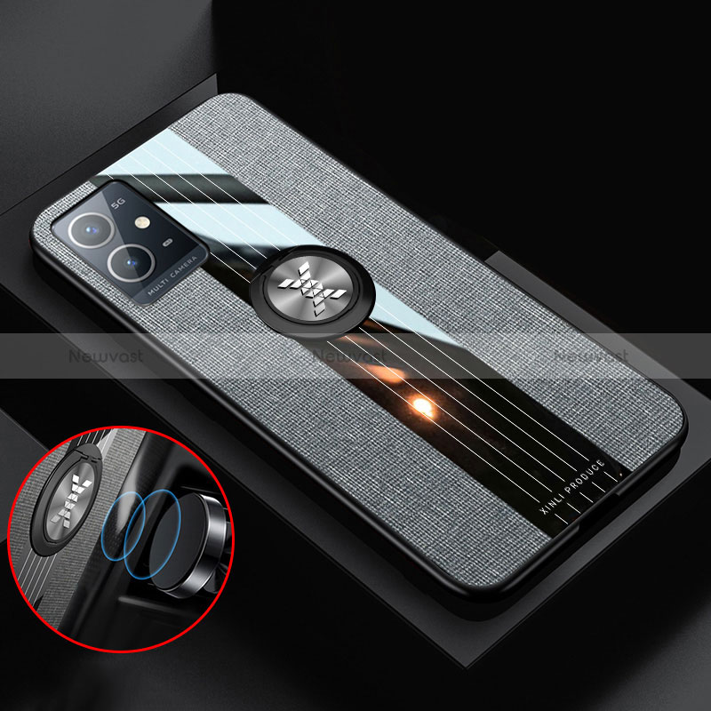 Ultra-thin Silicone Gel Soft Case Cover with Magnetic Finger Ring Stand X03L for Vivo Y75 5G