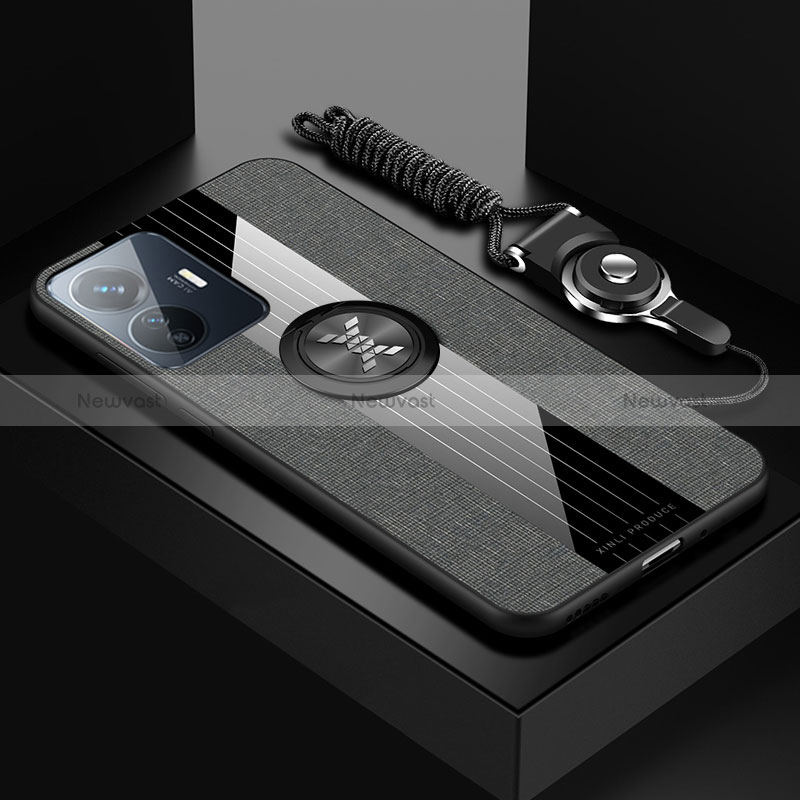 Ultra-thin Silicone Gel Soft Case Cover with Magnetic Finger Ring Stand X03L for Vivo Y77 5G Gray