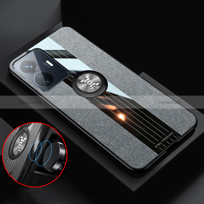 Ultra-thin Silicone Gel Soft Case Cover with Magnetic Finger Ring Stand X03L for Vivo Y77e 5G