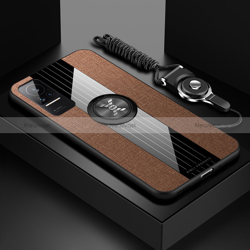 Ultra-thin Silicone Gel Soft Case Cover with Magnetic Finger Ring Stand X03L for Xiaomi Civi 1S 5G Brown