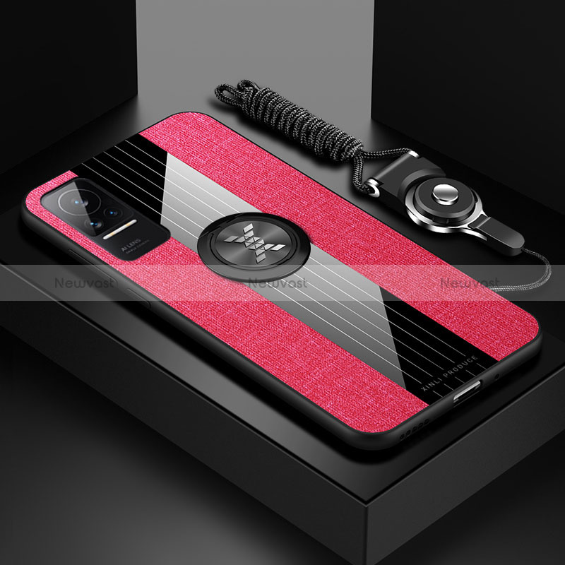 Ultra-thin Silicone Gel Soft Case Cover with Magnetic Finger Ring Stand X03L for Xiaomi Civi 1S 5G Red