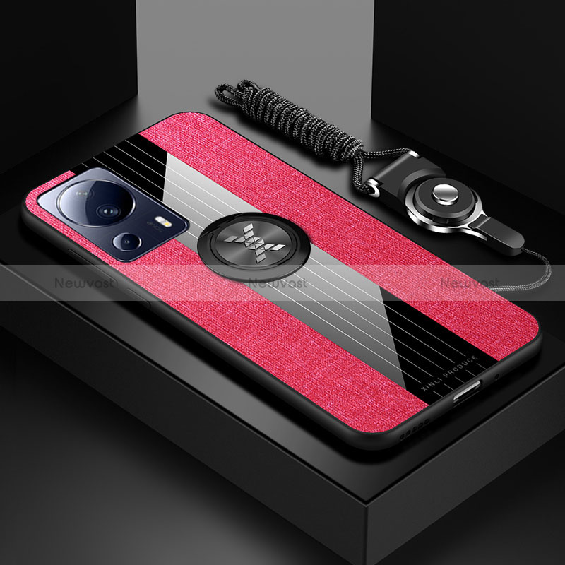 Ultra-thin Silicone Gel Soft Case Cover with Magnetic Finger Ring Stand X03L for Xiaomi Civi 2 5G Red