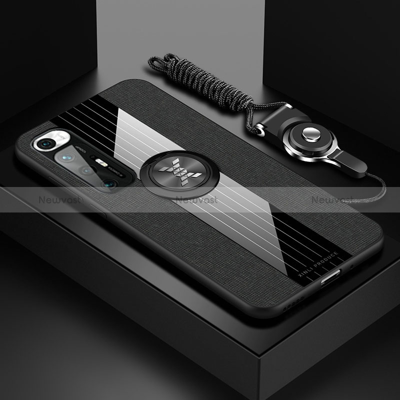 Ultra-thin Silicone Gel Soft Case Cover with Magnetic Finger Ring Stand X03L for Xiaomi Mi 10S 5G Black