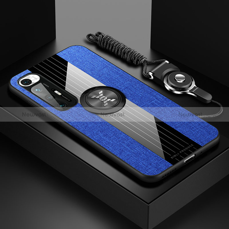 Ultra-thin Silicone Gel Soft Case Cover with Magnetic Finger Ring Stand X03L for Xiaomi Mi 10S 5G Blue