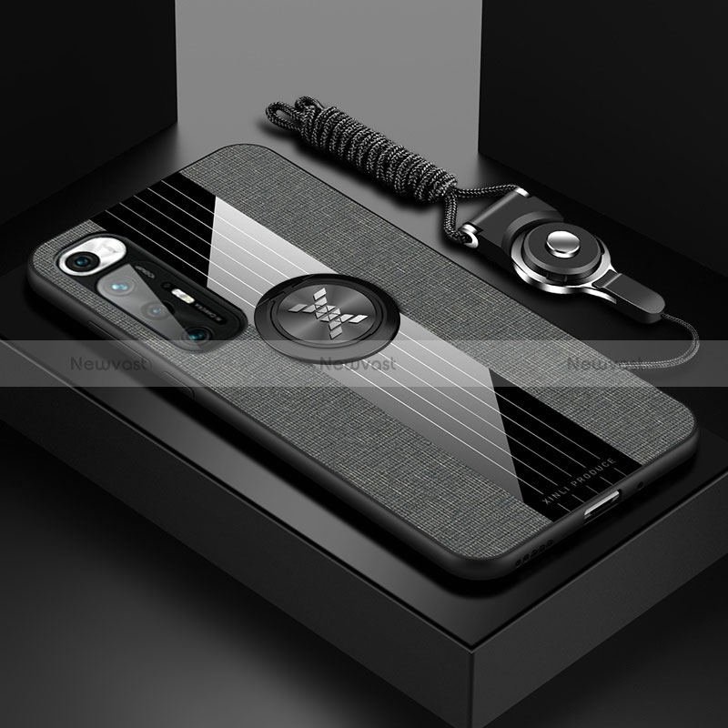 Ultra-thin Silicone Gel Soft Case Cover with Magnetic Finger Ring Stand X03L for Xiaomi Mi 10S 5G Gray