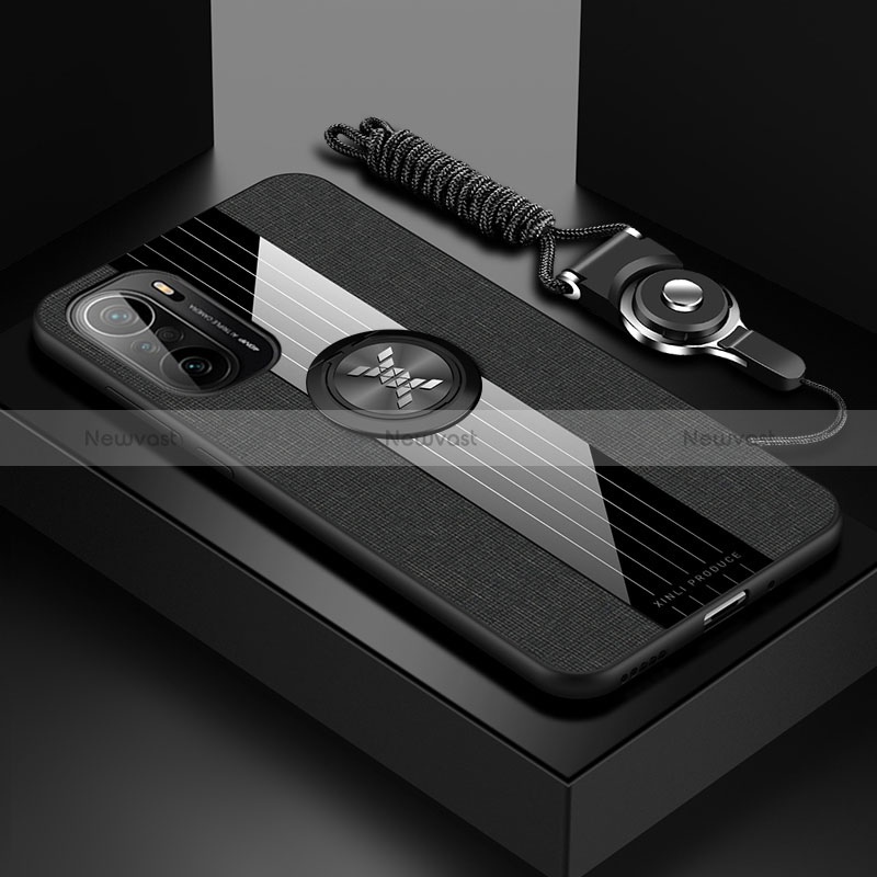 Ultra-thin Silicone Gel Soft Case Cover with Magnetic Finger Ring Stand X03L for Xiaomi Mi 11i 5G Black