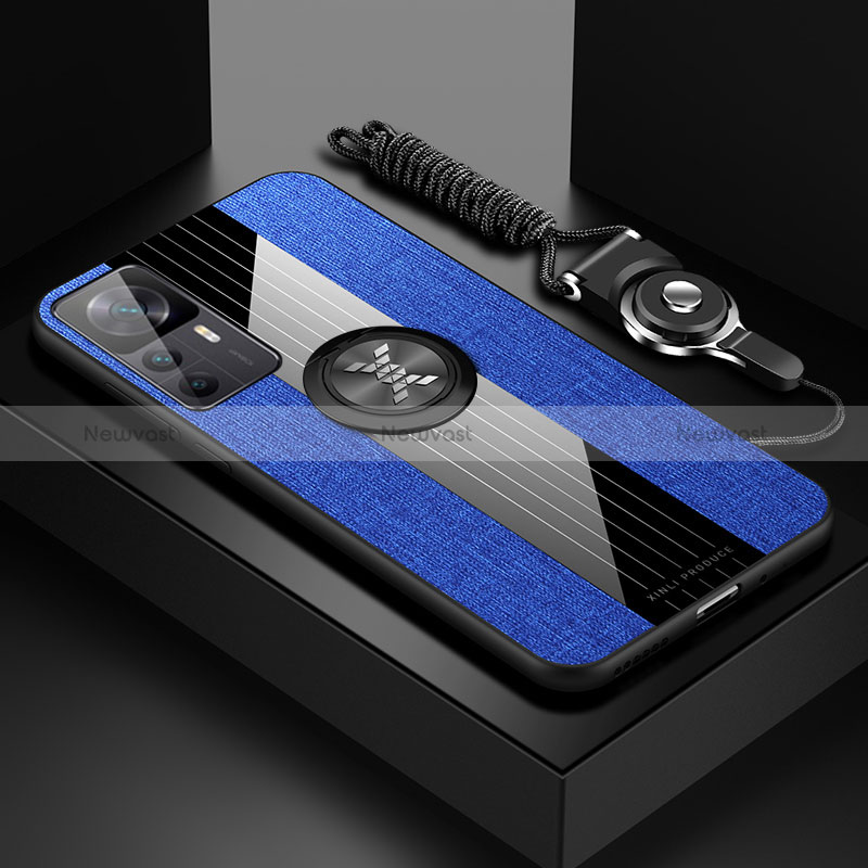 Ultra-thin Silicone Gel Soft Case Cover with Magnetic Finger Ring Stand X03L for Xiaomi Mi 12T Pro 5G Blue