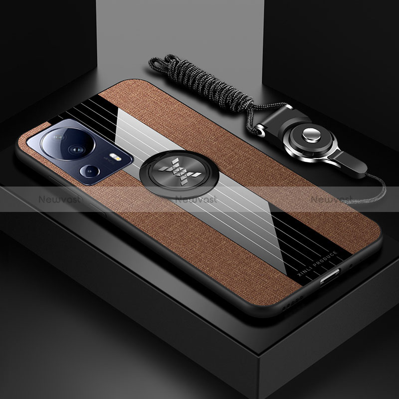 Ultra-thin Silicone Gel Soft Case Cover with Magnetic Finger Ring Stand X03L for Xiaomi Mi 13 Lite 5G Brown