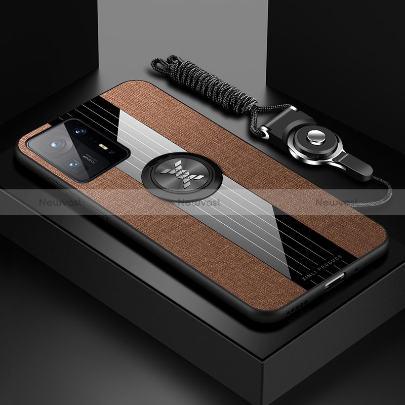 Ultra-thin Silicone Gel Soft Case Cover with Magnetic Finger Ring Stand X03L for Xiaomi Mi Mix 4 5G Brown