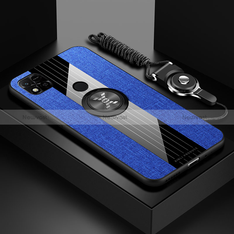 Ultra-thin Silicone Gel Soft Case Cover with Magnetic Finger Ring Stand X03L for Xiaomi POCO C3 Blue