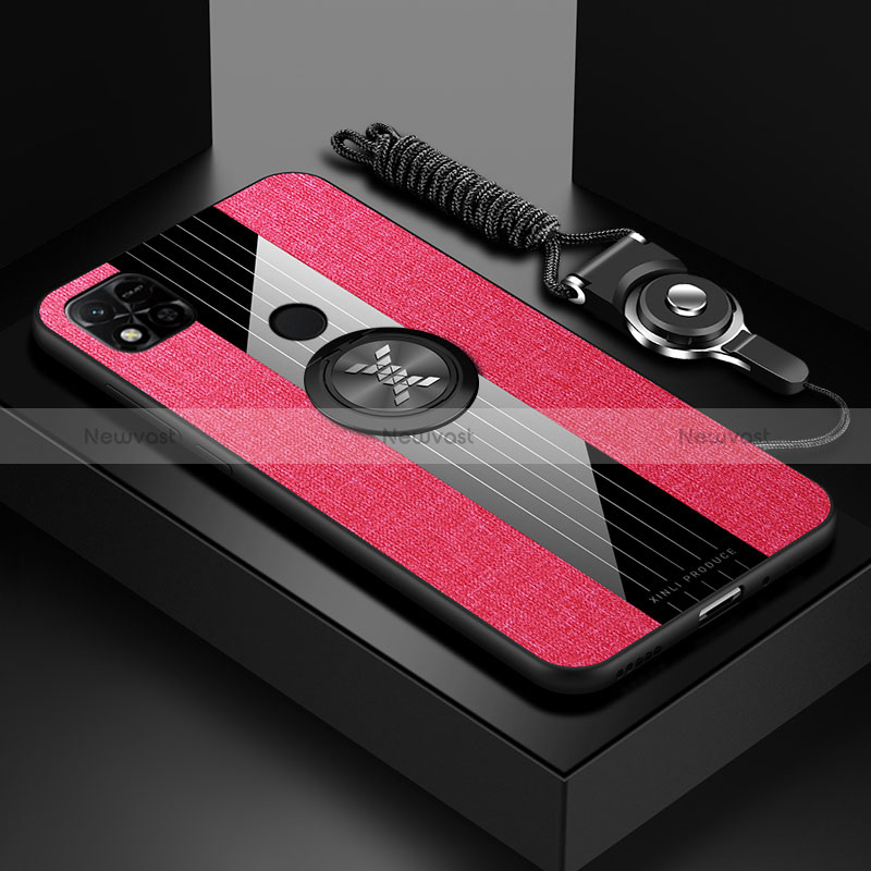 Ultra-thin Silicone Gel Soft Case Cover with Magnetic Finger Ring Stand X03L for Xiaomi POCO C3 Red
