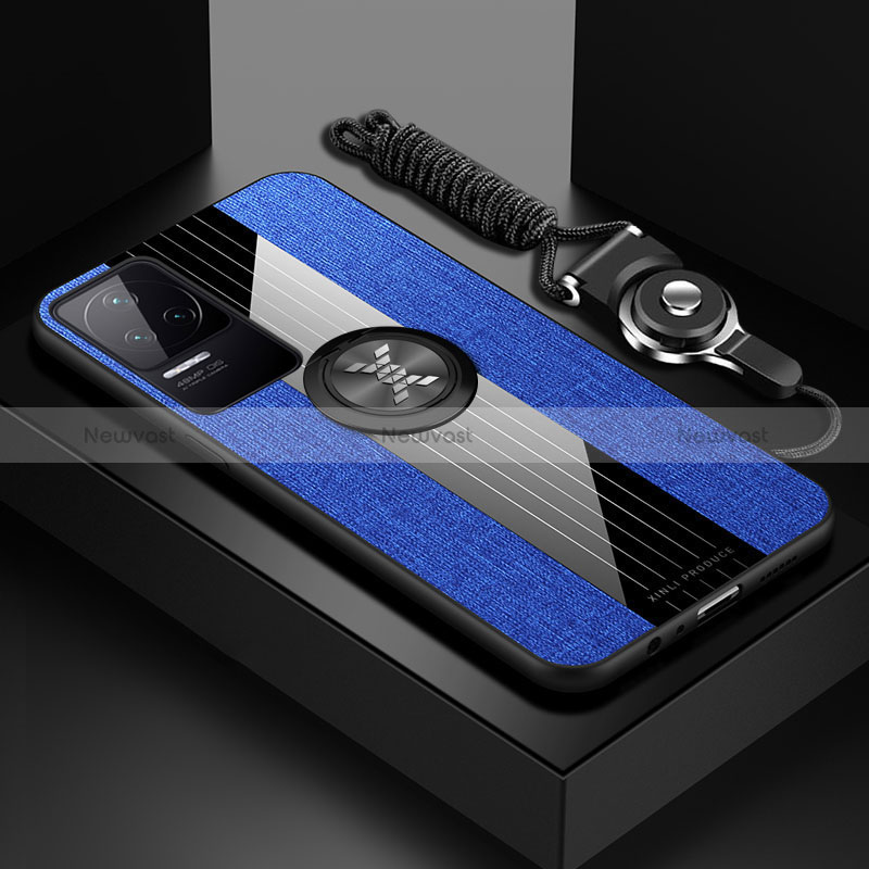 Ultra-thin Silicone Gel Soft Case Cover with Magnetic Finger Ring Stand X03L for Xiaomi Poco F4 5G Blue