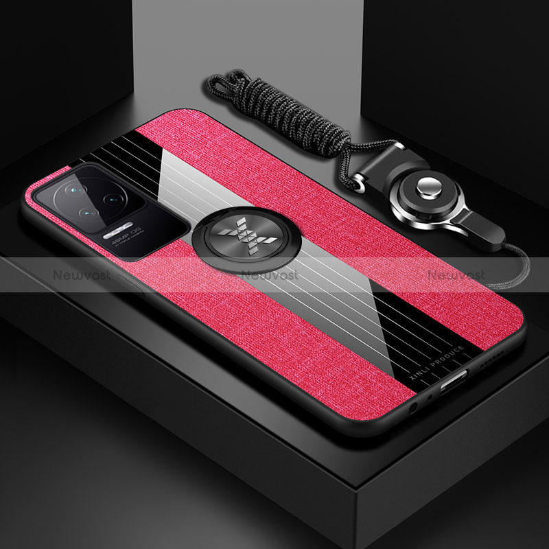 Ultra-thin Silicone Gel Soft Case Cover with Magnetic Finger Ring Stand X03L for Xiaomi Poco F4 5G Red