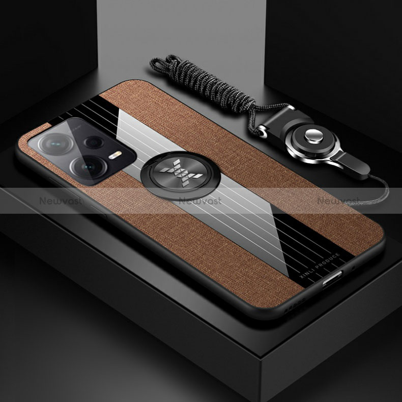 Ultra-thin Silicone Gel Soft Case Cover with Magnetic Finger Ring Stand X03L for Xiaomi Poco X5 5G Brown