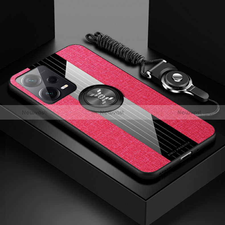 Ultra-thin Silicone Gel Soft Case Cover with Magnetic Finger Ring Stand X03L for Xiaomi Poco X5 5G Red