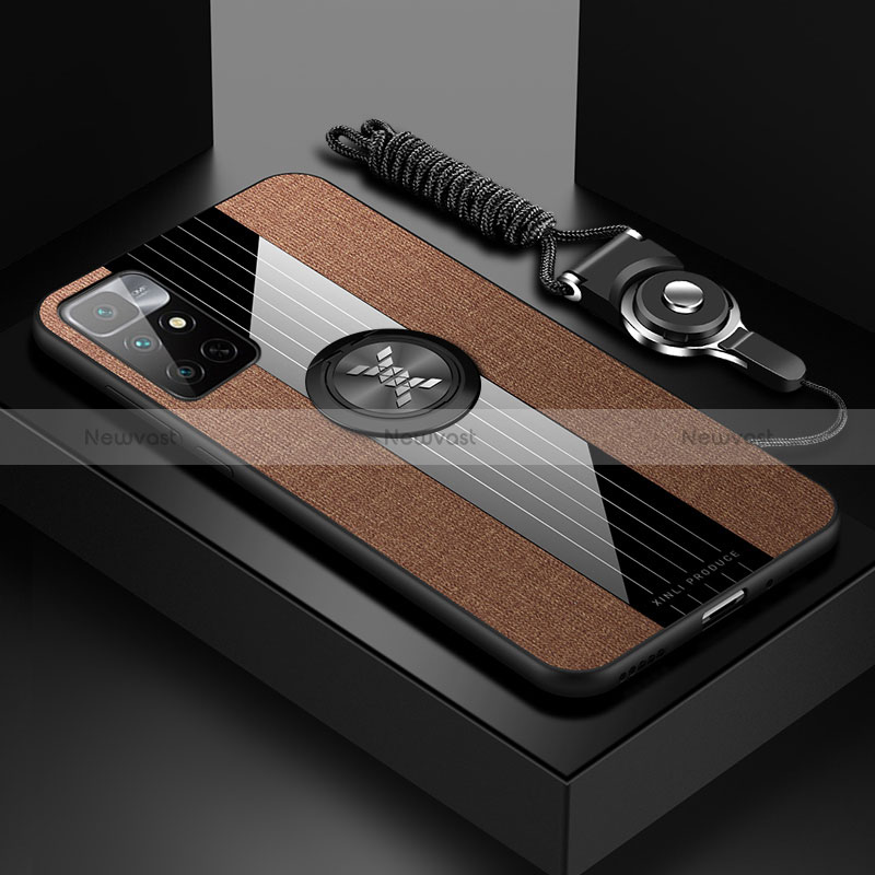 Ultra-thin Silicone Gel Soft Case Cover with Magnetic Finger Ring Stand X03L for Xiaomi Redmi 10 (2022) Brown