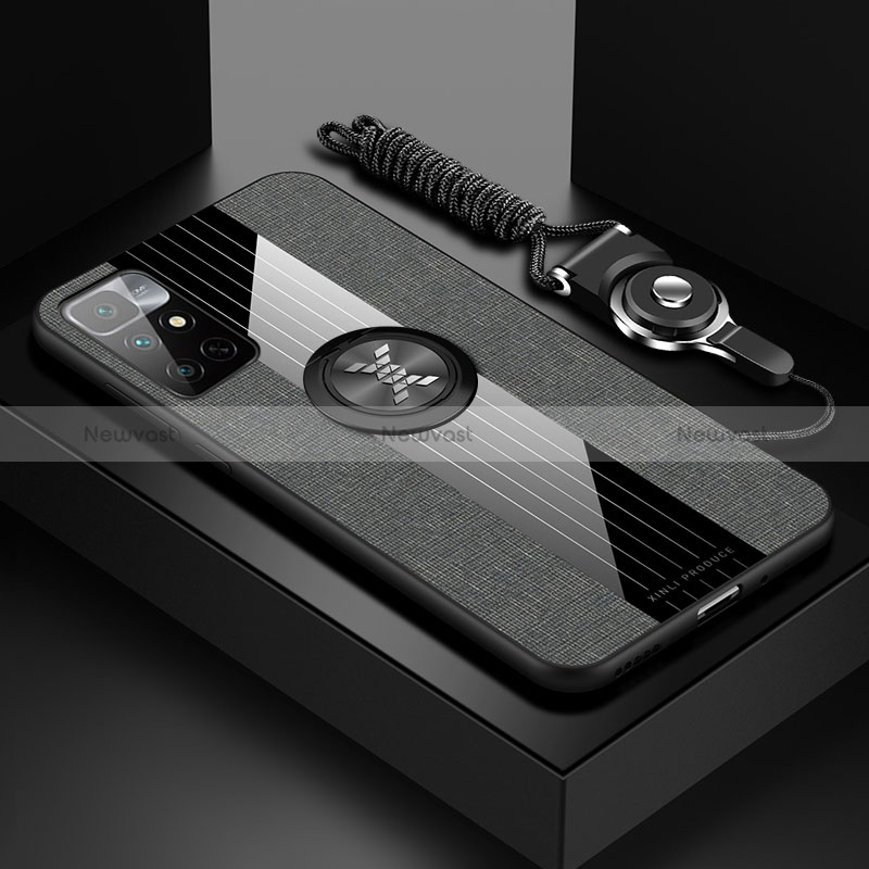 Ultra-thin Silicone Gel Soft Case Cover with Magnetic Finger Ring Stand X03L for Xiaomi Redmi 10 (2022) Gray