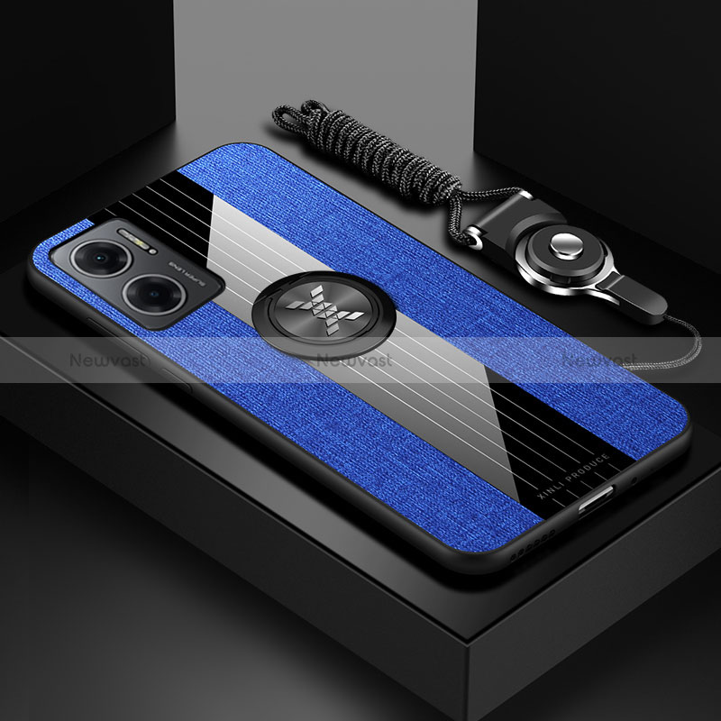 Ultra-thin Silicone Gel Soft Case Cover with Magnetic Finger Ring Stand X03L for Xiaomi Redmi 10 5G Blue