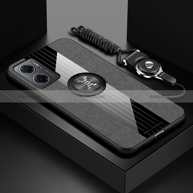 Ultra-thin Silicone Gel Soft Case Cover with Magnetic Finger Ring Stand X03L for Xiaomi Redmi 10 5G Gray