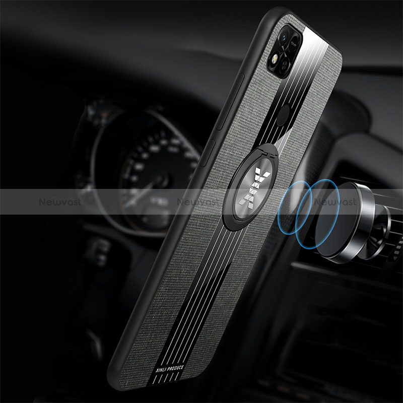 Ultra-thin Silicone Gel Soft Case Cover with Magnetic Finger Ring Stand X03L for Xiaomi Redmi 9 Activ