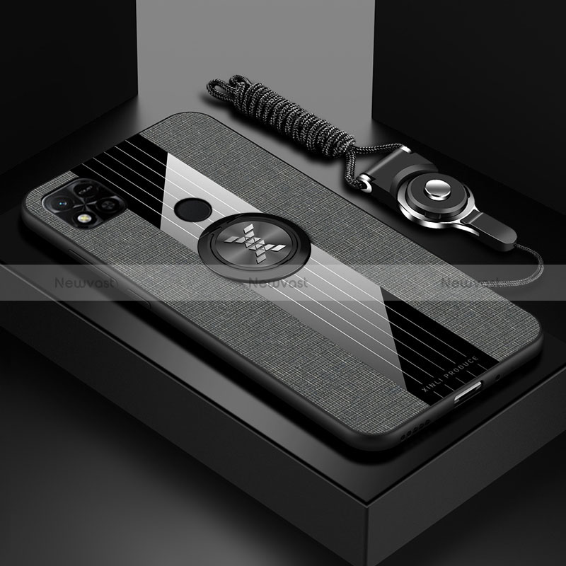 Ultra-thin Silicone Gel Soft Case Cover with Magnetic Finger Ring Stand X03L for Xiaomi Redmi 9 India Gray