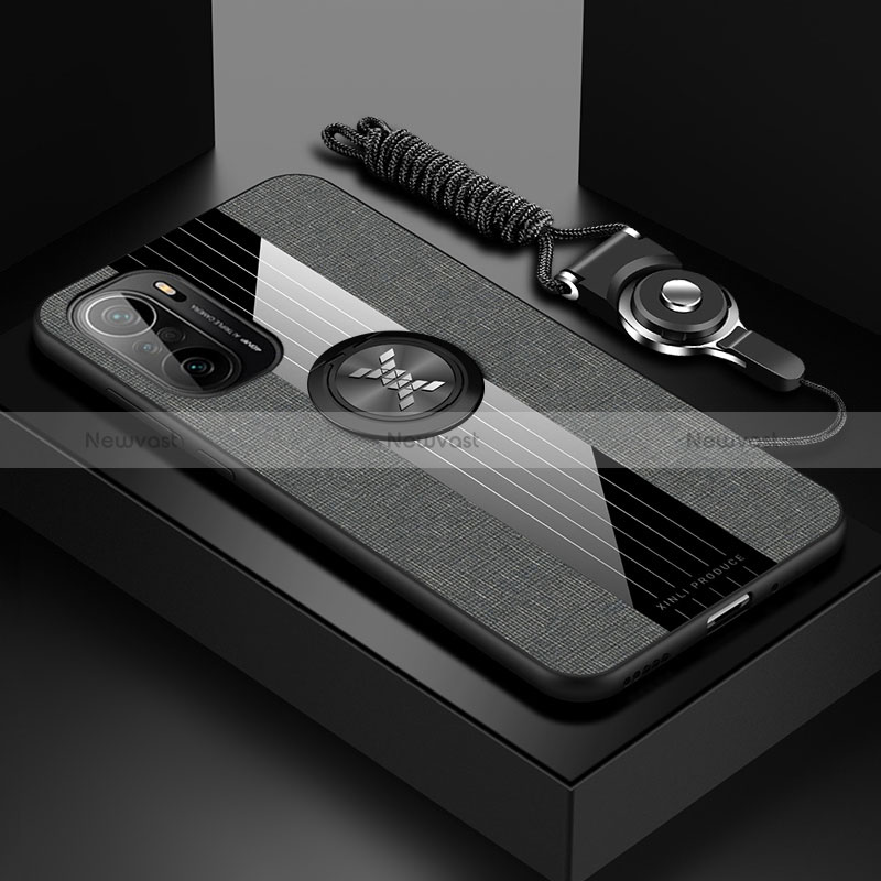 Ultra-thin Silicone Gel Soft Case Cover with Magnetic Finger Ring Stand X03L for Xiaomi Redmi K40 5G Gray