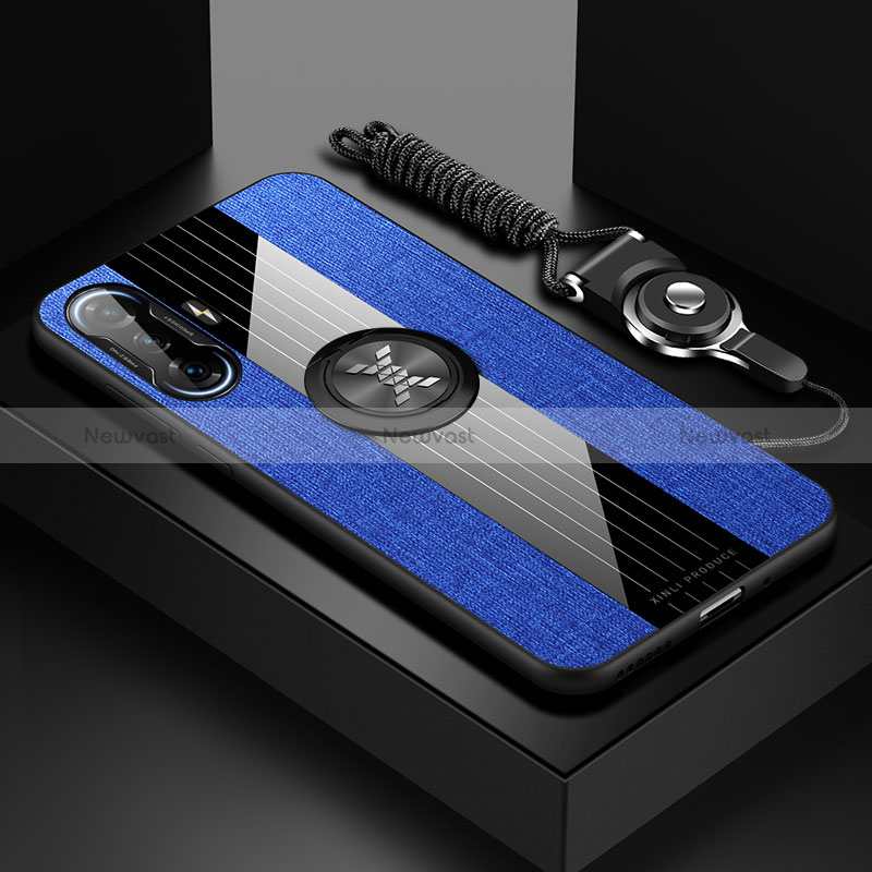 Ultra-thin Silicone Gel Soft Case Cover with Magnetic Finger Ring Stand X03L for Xiaomi Redmi K40 Gaming 5G Blue